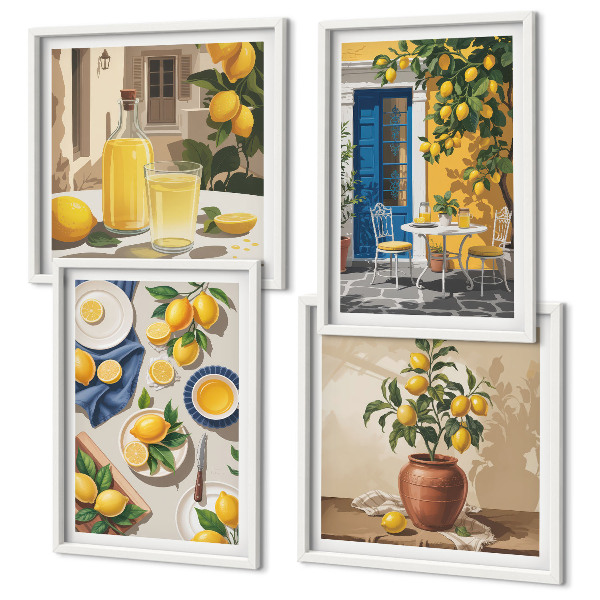 Set of 4 wall art pieces Lemon Garden with Drinks