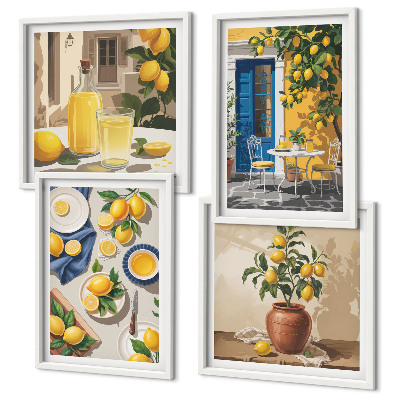 Set of 4 wall art pieces Lemon Garden with Drinks