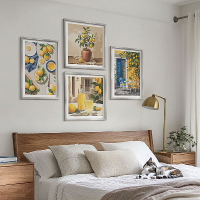 Set of 4 wall art pieces Lemon Garden with Drinks