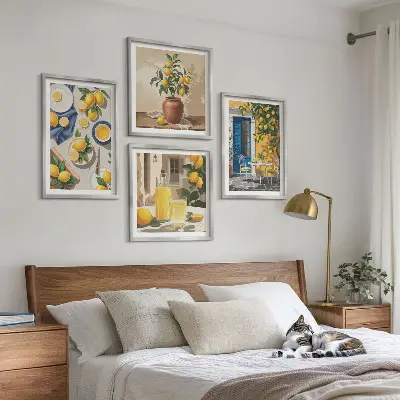 Lemon Garden with Drinks Wall Art set of 4 pieces