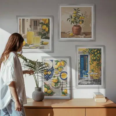 Lemon Garden with Drinks Wall Art set of 4 pieces
