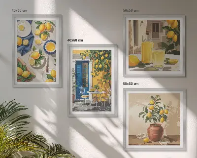 Lemon Garden with Drinks Wall Art set of 4 pieces