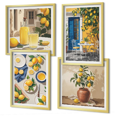 Set of 4 wall art pieces Lemon Garden with Drinks