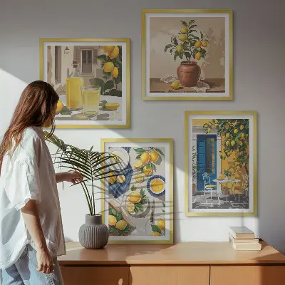 Lemon Garden with Drinks Wall Art set of 4 pieces