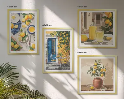 Lemon Garden with Drinks Wall Art set of 4 pieces