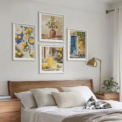 Lemon Garden with Drinks Wall Art set of 4 pieces