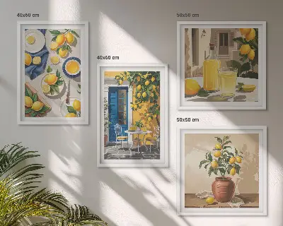Lemon Garden with Drinks Wall Art set of 4 pieces