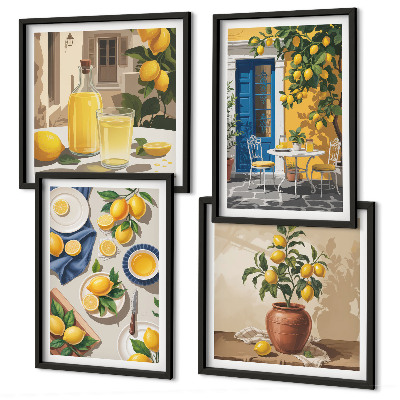 Set of 4 wall art pieces Lemon Garden with Drinks