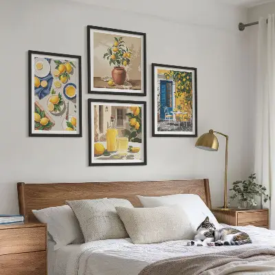 Lemon Garden with Drinks Wall Art set of 4 pieces