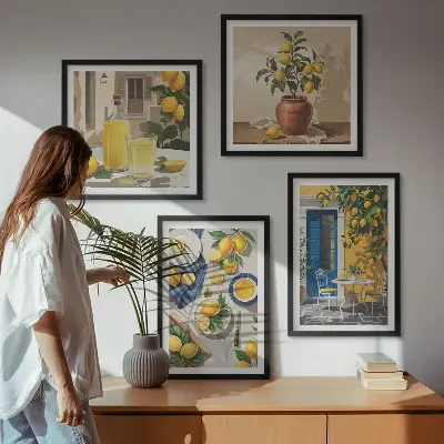 Lemon Garden with Drinks Wall Art set of 4 pieces