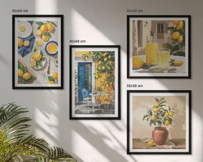Lemon Garden with Drinks Wall Art set of 4 pieces