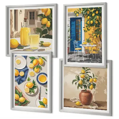 Lemon Garden with Drinks Wall Art set of 4 pieces
