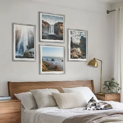 Multi-piece landscape wall decor set featuring waterfalls and mountain scenery