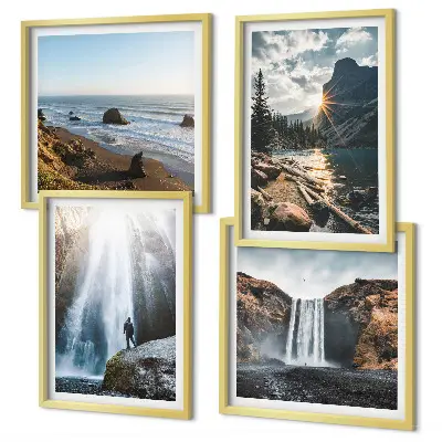 Multi-piece landscape wall decor set featuring waterfalls and mountain scenery