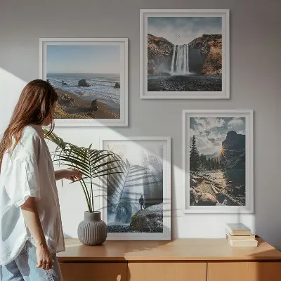 Multi-piece landscape wall decor set featuring waterfalls and mountain scenery