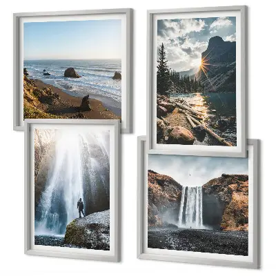 Multi-piece landscape wall decor set featuring waterfalls and mountain scenery