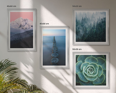Wall art set Mountains pink sky water succulent