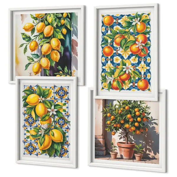 Colorful abstract citrus fruits wall art set