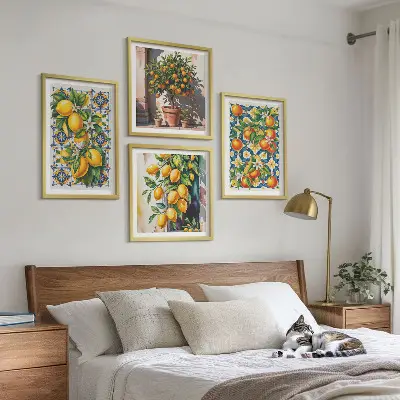 Colorful abstract citrus fruits wall art set 