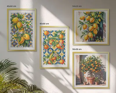 Colorful abstract citrus fruits wall art set 