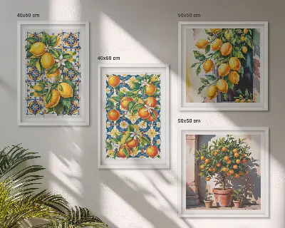 Colorful abstract citrus fruits wall art set 