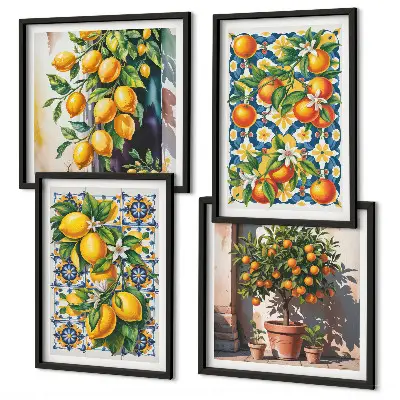 Colorful abstract citrus fruits wall art set 