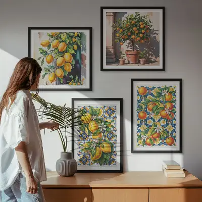 Colorful abstract citrus fruits wall art set 