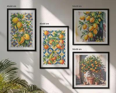 Colorful abstract citrus fruits wall art set 