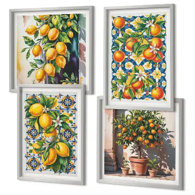 Colorful abstract citrus fruits wall art set 