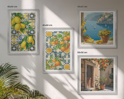 Set of 4 wall art pieces Lemons, flowers, oranges, Italy