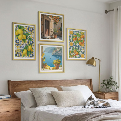 Set of 4 wall art pieces Lemons, flowers, oranges, Italy