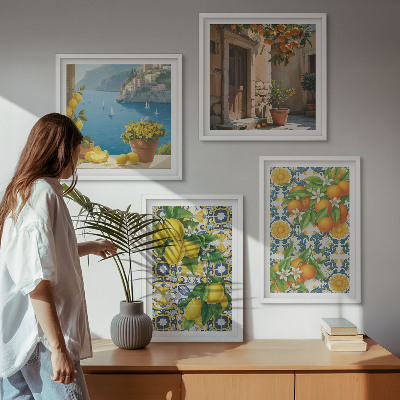 Set of 4 wall art pieces Lemons, flowers, oranges, Italy