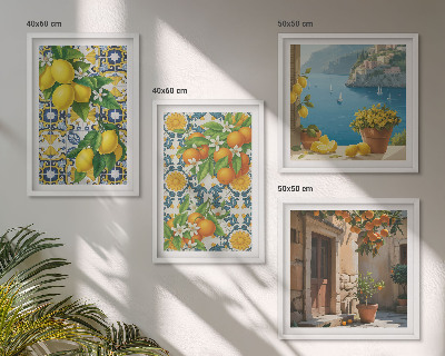 Set of 4 wall art pieces Lemons, flowers, oranges, Italy