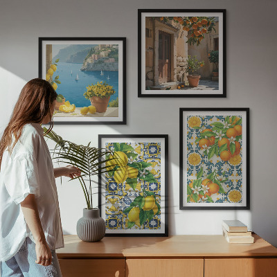 Set of 4 wall art pieces Lemons, flowers, oranges, Italy