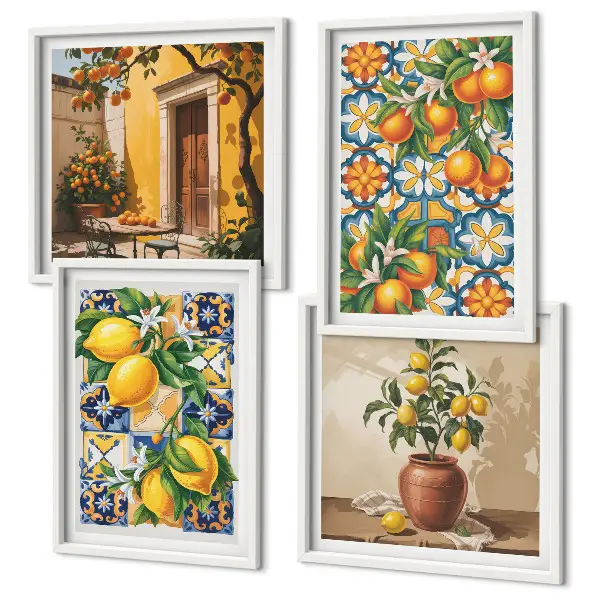 Multi-piece wall decor set with lemon and orange flower patterns