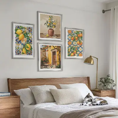 Multi-piece wall decor set with lemon and orange flower patterns