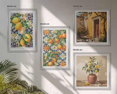 Multi-piece wall decor set with lemon and orange flower patterns