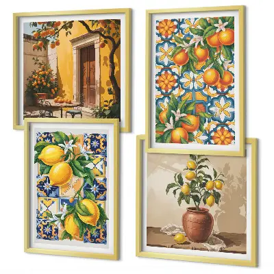 Multi-piece wall decor set with lemon and orange flower patterns
