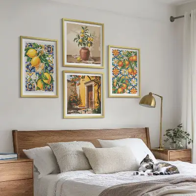 Multi-piece wall decor set with lemon and orange flower patterns