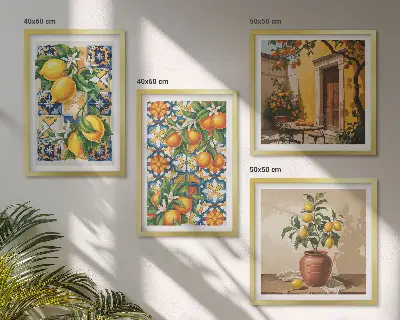 Multi-piece wall decor set with lemon and orange flower patterns