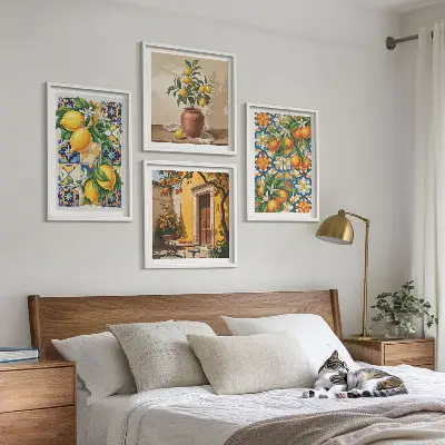 Multi-piece wall decor set with lemon and orange flower patterns