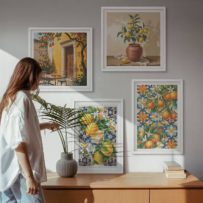 Multi-piece wall decor set Lemon orange flowers patterns