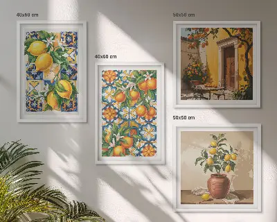 Multi-piece wall decor set with lemon and orange flower patterns