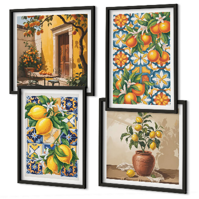 Multi-piece wall decor set Lemon orange flowers patterns