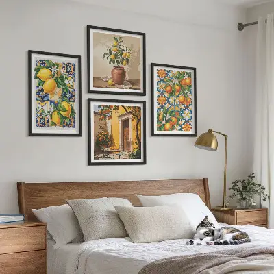 Multi-piece wall decor set with lemon and orange flower patterns