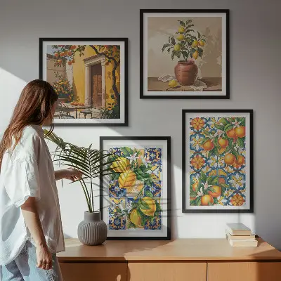 Multi-piece wall decor set with lemon and orange flower patterns