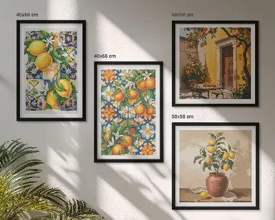 Multi-piece wall decor set with lemon and orange flower patterns