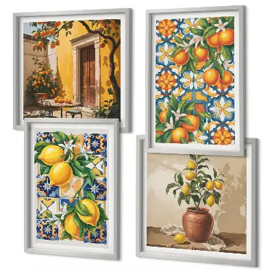 Multi-piece wall decor set with lemon and orange flower patterns