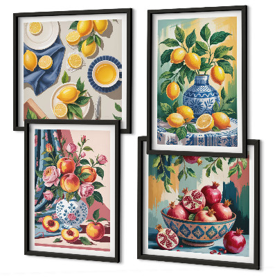 Wall art set Flowers and fruit in vases