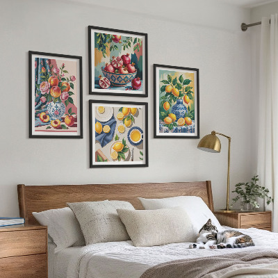 Wall art set Flowers and fruit in vases